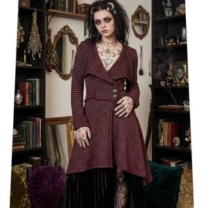 FREE PEOPLE Striped Whimsy Goth Wrap Sweater Cardigan XS S Red Gray Fairy Core